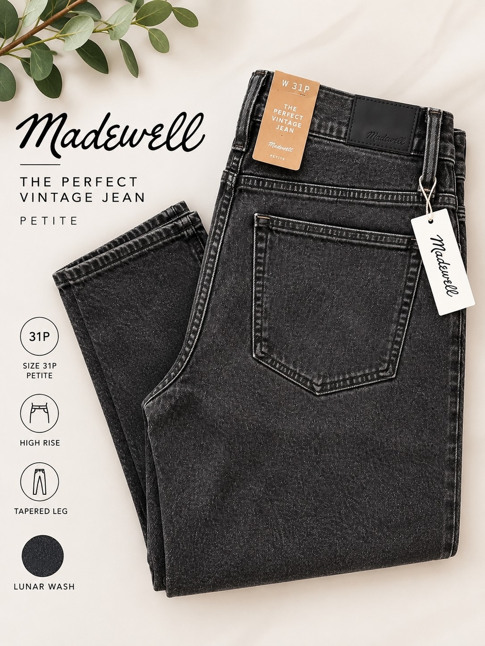 NWT Madewell Petite Perfect Vintage Jeans Lunar Wash Black 31P